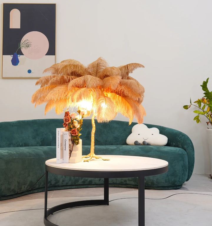 OSTRICH FEATHER TABLE LAMP