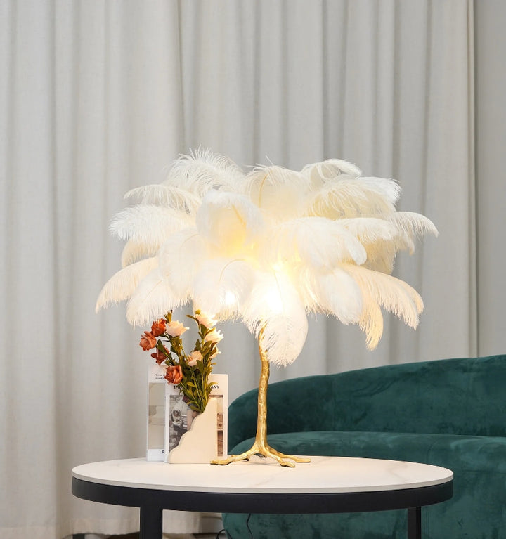 OSTRICH FEATHER TABLE LAMP