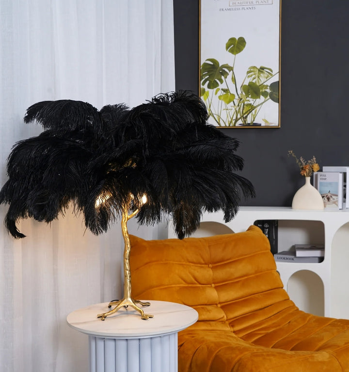 OSTRICH FEATHER TABLE LAMP