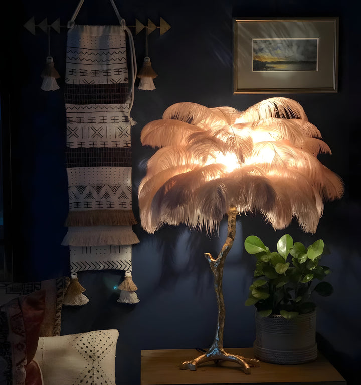 OSTRICH FEATHER TABLE LAMP