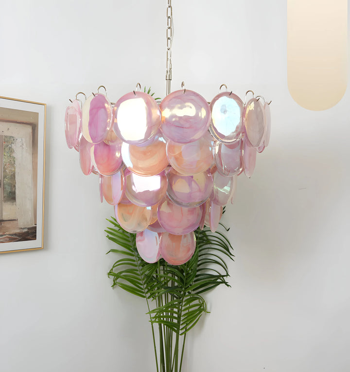 PINK MURANO DISC CHANDELIER