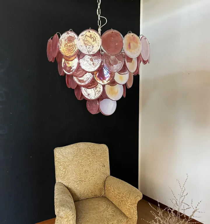 PINK MURANO DISC CHANDELIER