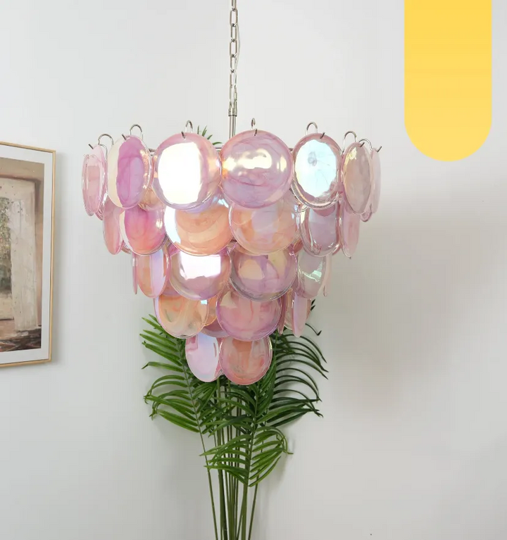 PINK MURANO DISC CHANDELIER