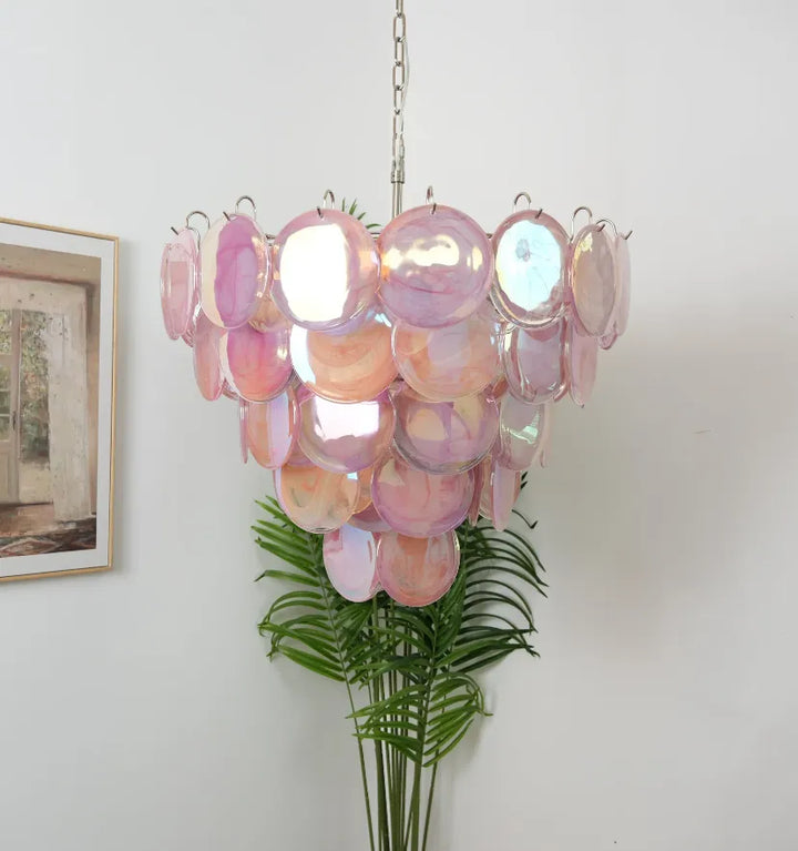 PINK MURANO DISC CHANDELIER