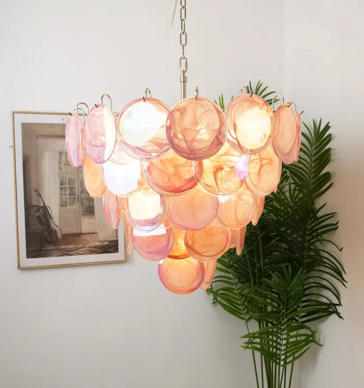 PINK MURANO DISC CHANDELIER