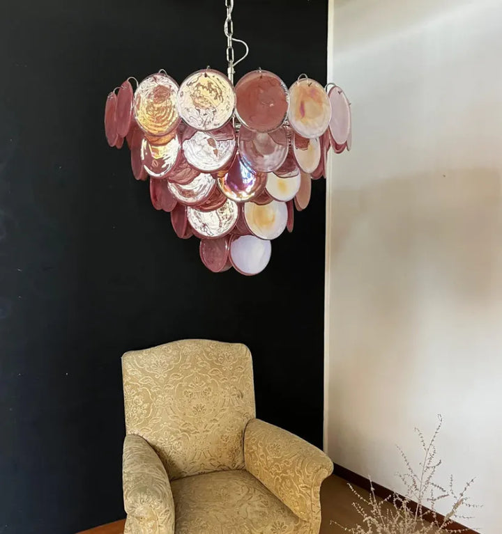 PINK MURANO DISC CHANDELIER