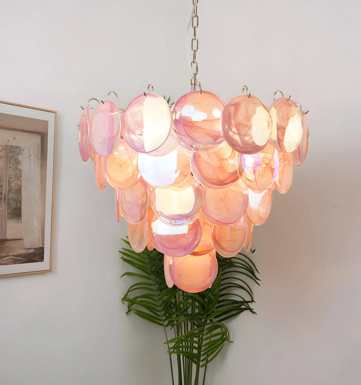 PINK MURANO DISC CHANDELIER