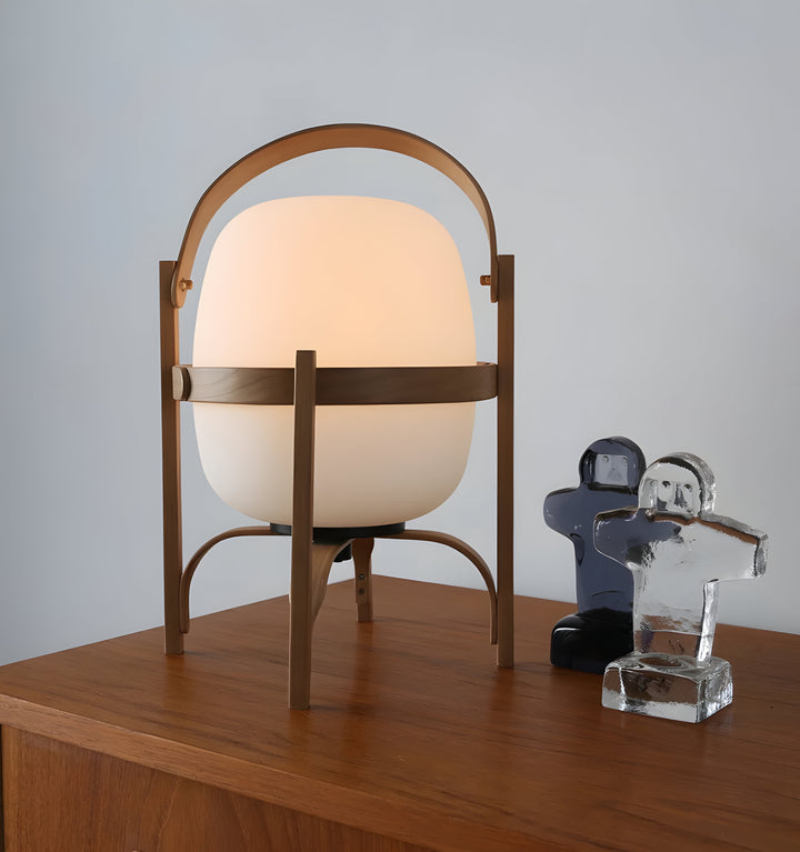 PORTABLE LANTERN GLASS TABLE LAMP