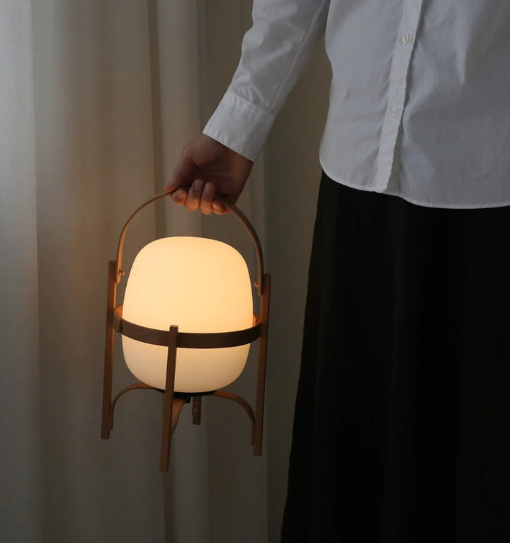 PORTABLE LANTERN GLASS TABLE LAMP