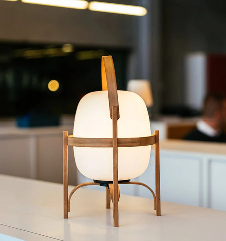 PORTABLE LANTERN GLASS TABLE LAMP