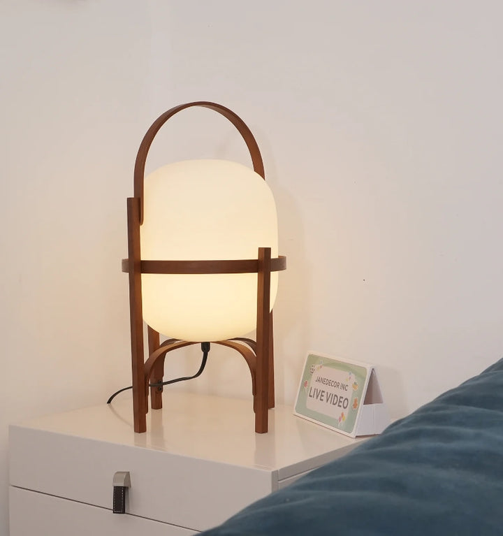 PORTABLE LANTERN GLASS TABLE LAMP