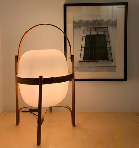PORTABLE LANTERN GLASS TABLE LAMP