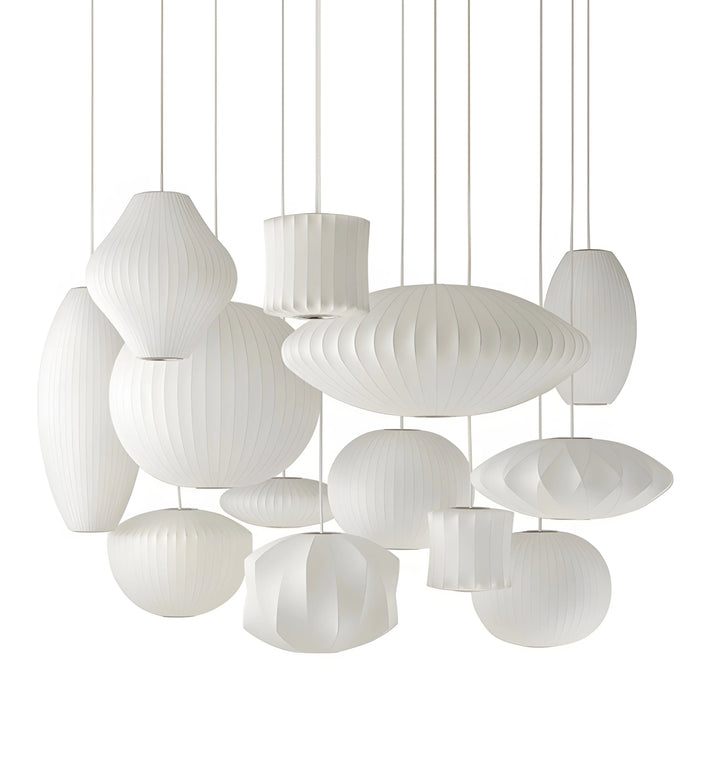 SILK SHADE BUBBLE PENDANT LIGHT - White Background