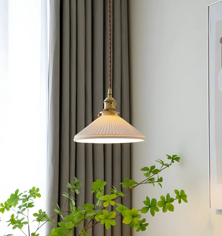 VINTAGE CERAMIC PLEATED PENDANT LIGHT