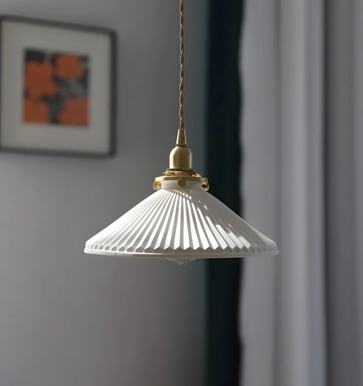 VINTAGE CERAMIC PLEATED PENDANT LIGHT