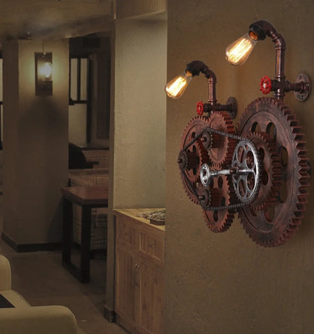 VINTAGE GEAR INDUSTRIAL WALL LAMP