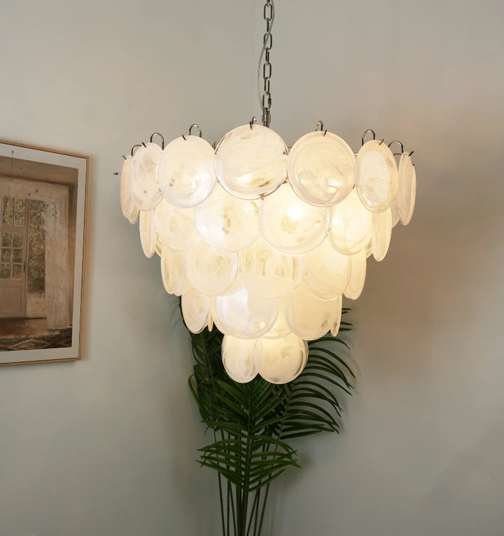 WHITE MURANO DISC CHANDELIER