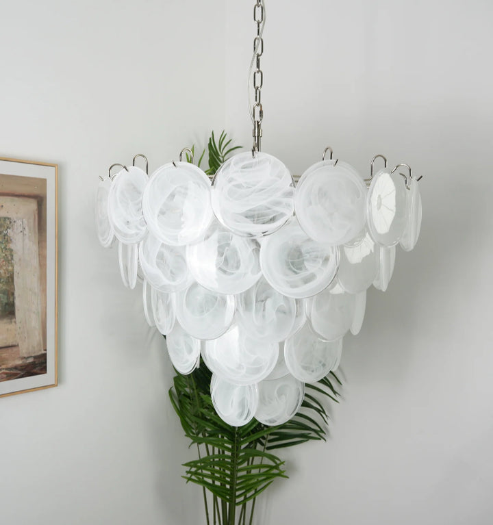 WHITE MURANO DISC CHANDELIER