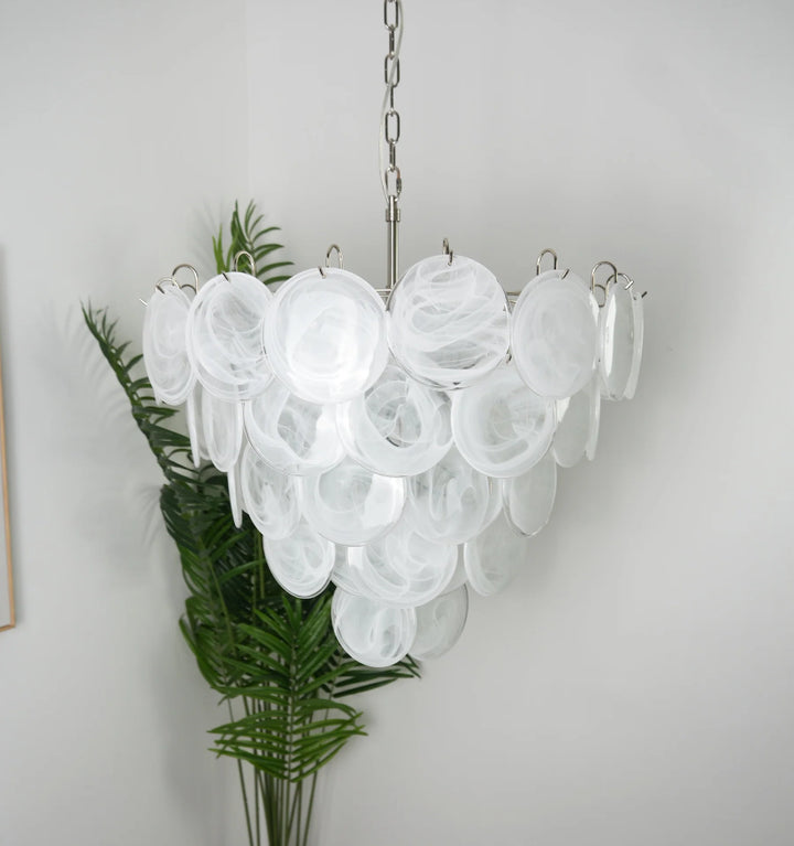 WHITE MURANO DISC CHANDELIER