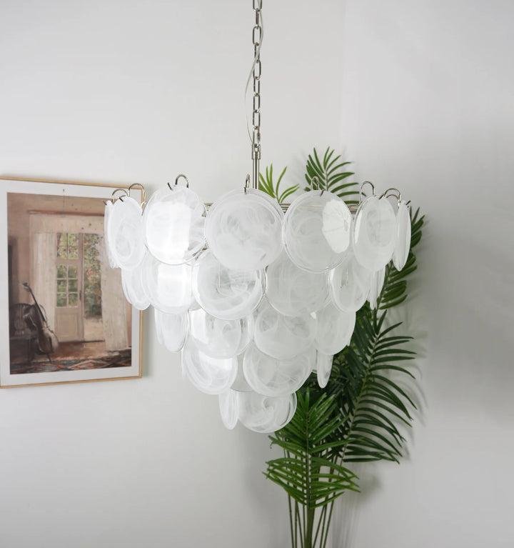 WHITE MURANO DISC CHANDELIER