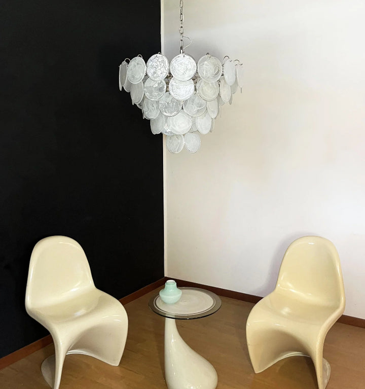 WHITE MURANO DISC CHANDELIER