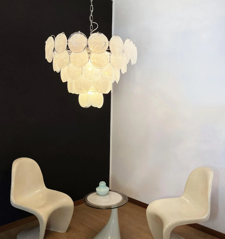 WHITE MURANO DISC CHANDELIER