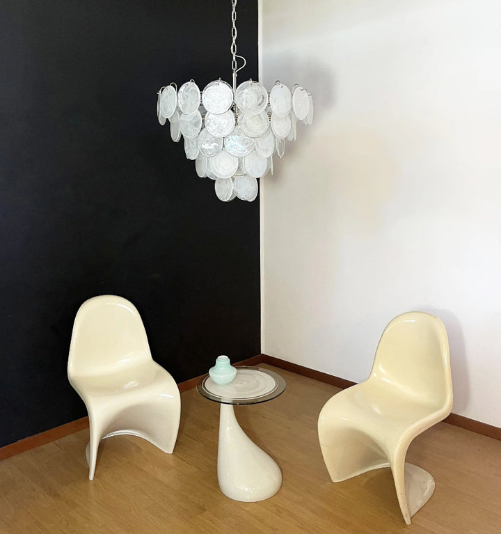 WHITE MURANO DISC CHANDELIER