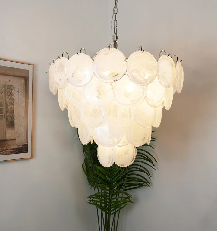 WHITE MURANO DISC CHANDELIER