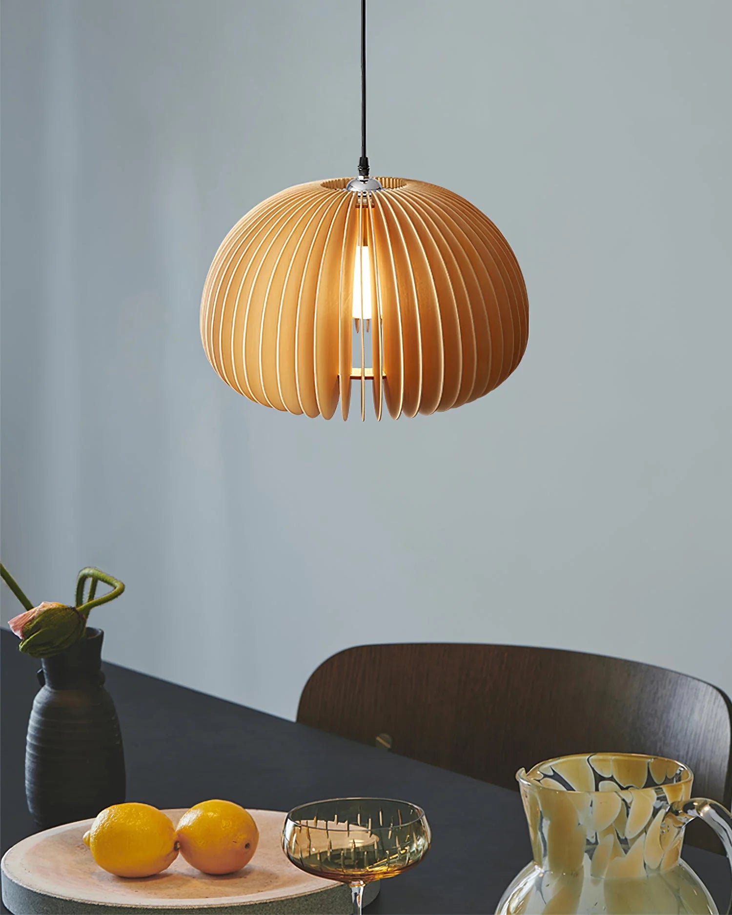 Wooden Pumpkin Pendant Light