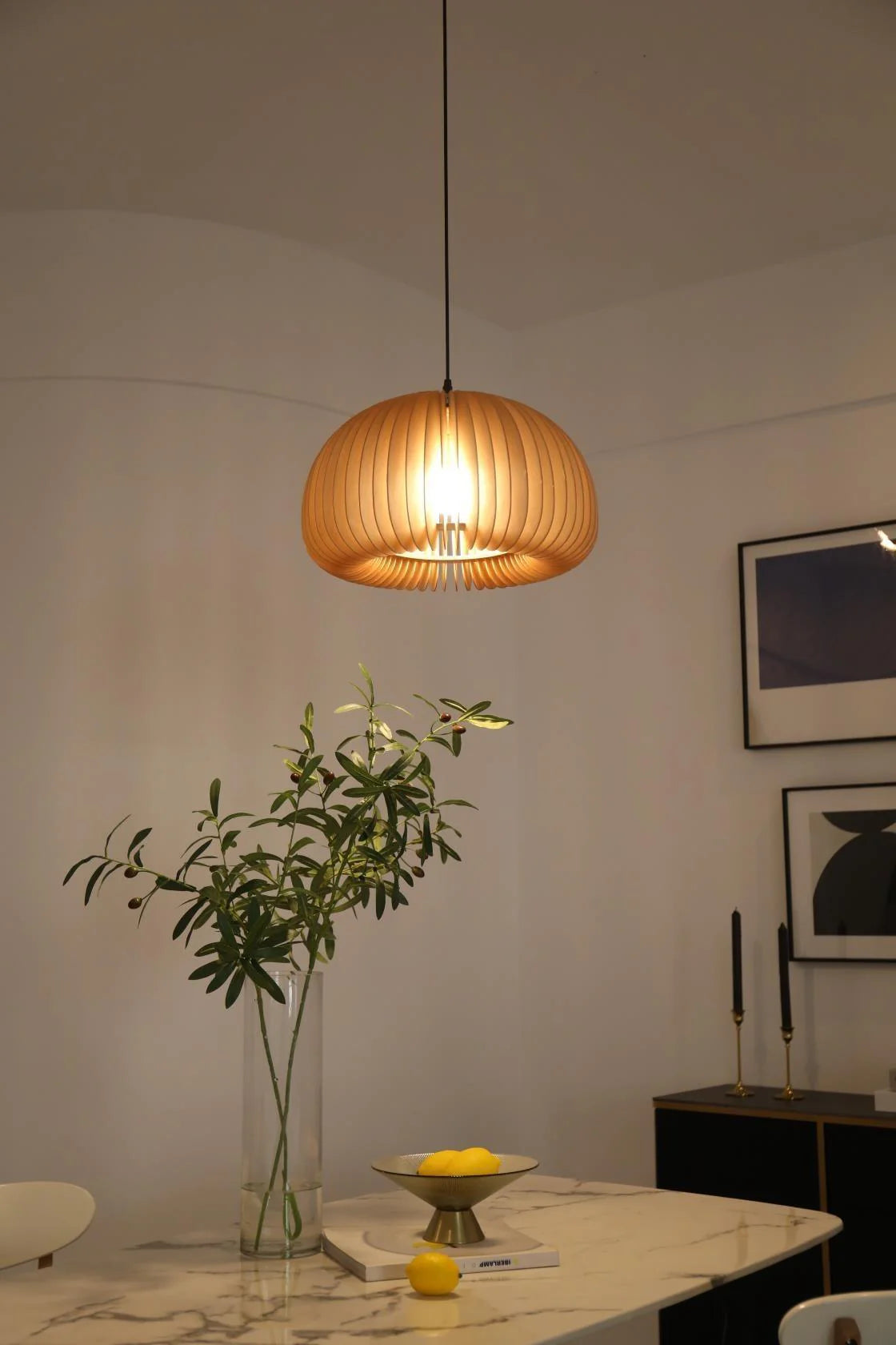 Wooden Pumpkin Pendant Light