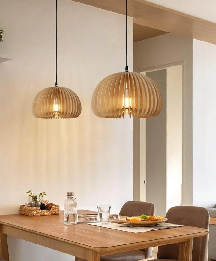 Wooden Pumpkin Pendant Light