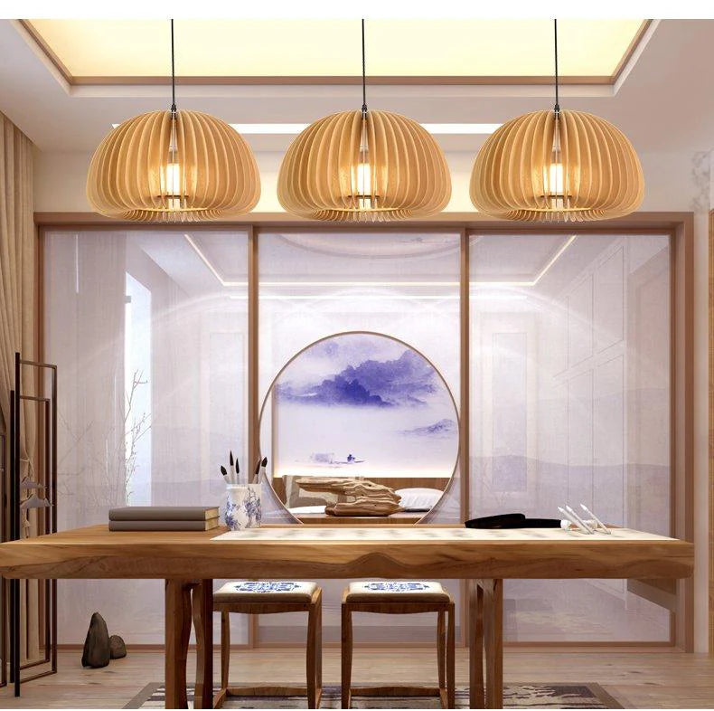 Wooden Pumpkin Pendant Light