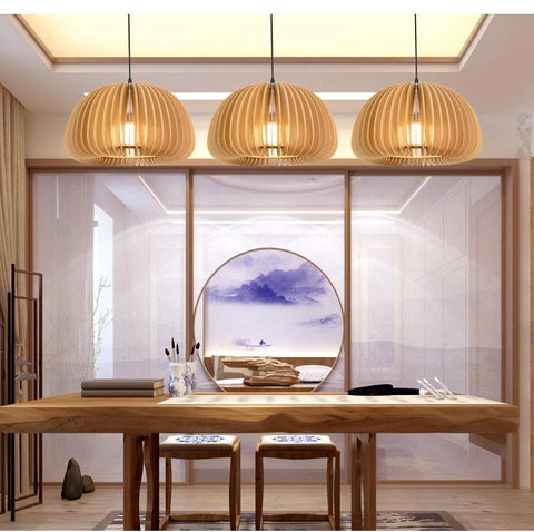 Wooden Pumpkin Pendant Light