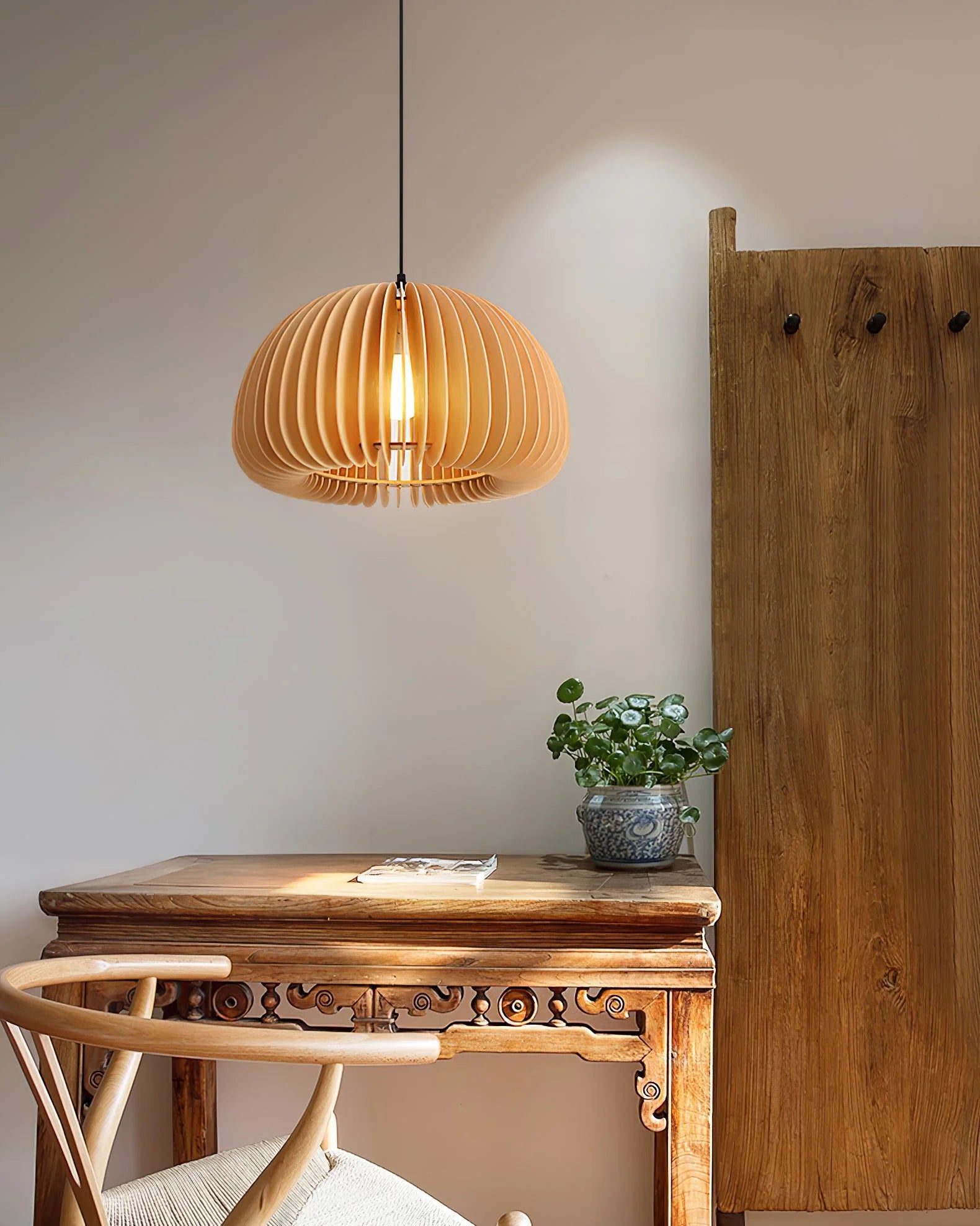 Wooden Pumpkin Pendant Light