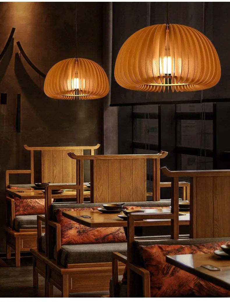 Wooden Pumpkin Pendant Light