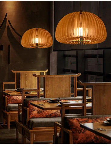 Wooden Pumpkin Pendant Light
