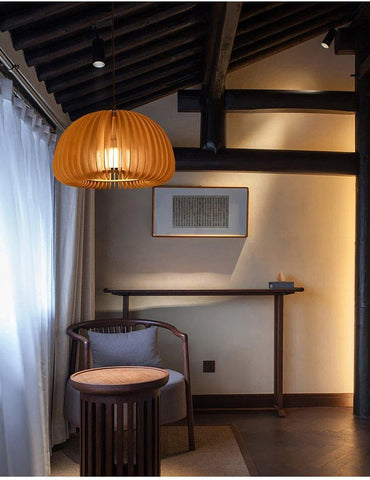 Wooden Pumpkin Pendant Light