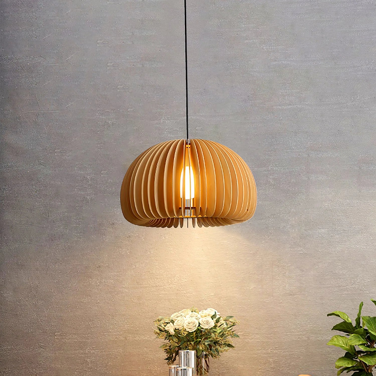 Wooden Pumpkin Pendant Light