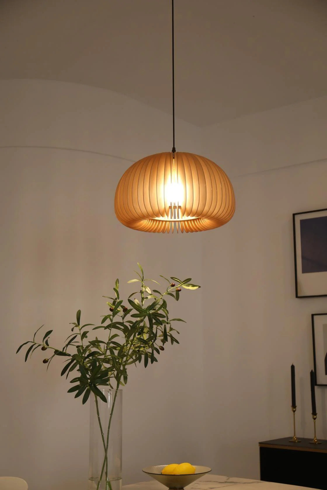 Wooden Pumpkin Pendant Light