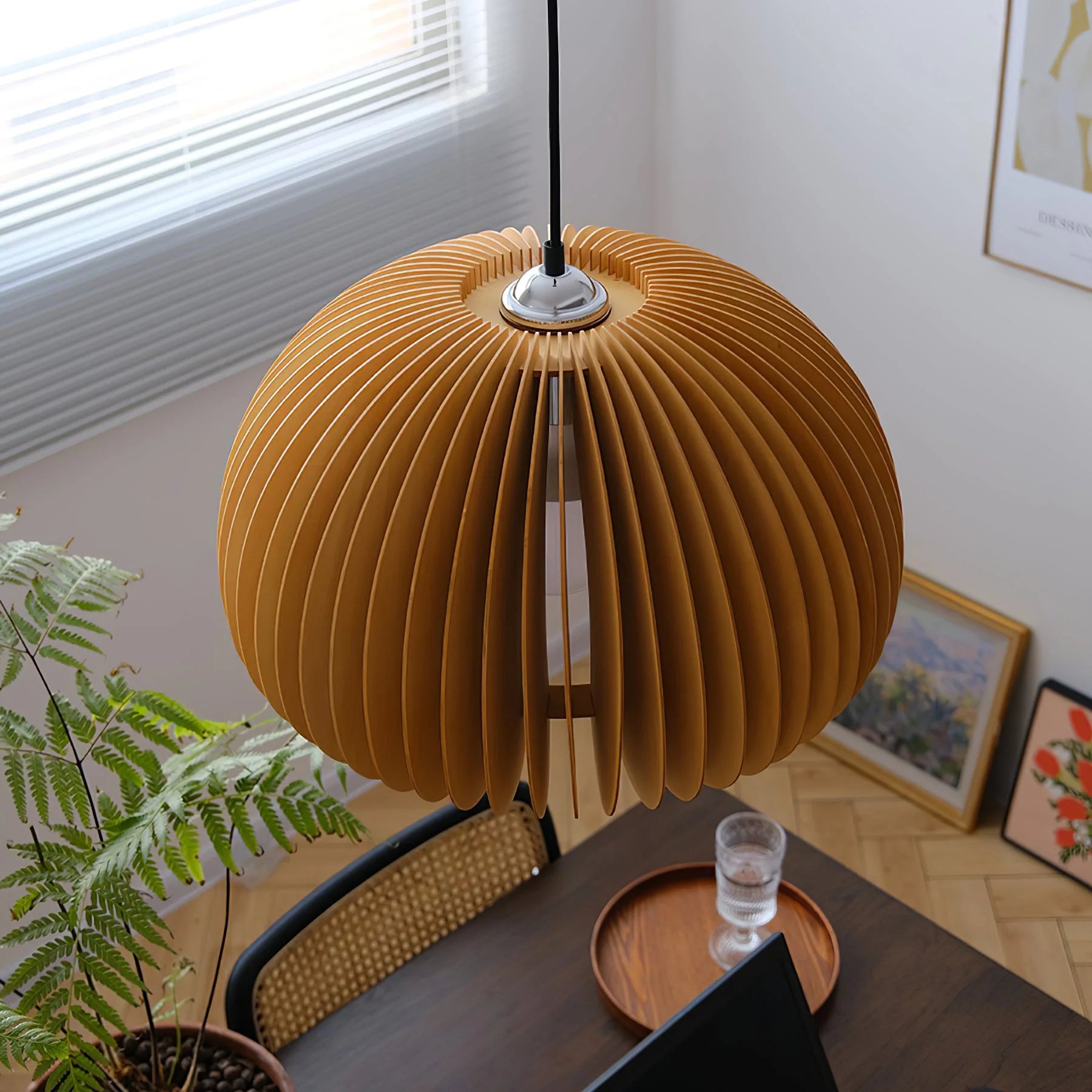 Wooden Pumpkin Pendant Light