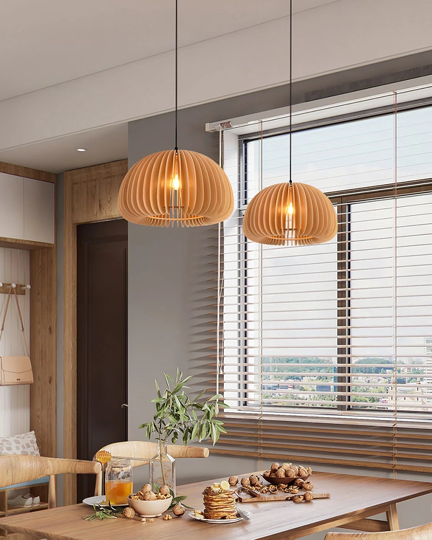 Wooden Pumpkin Pendant Light