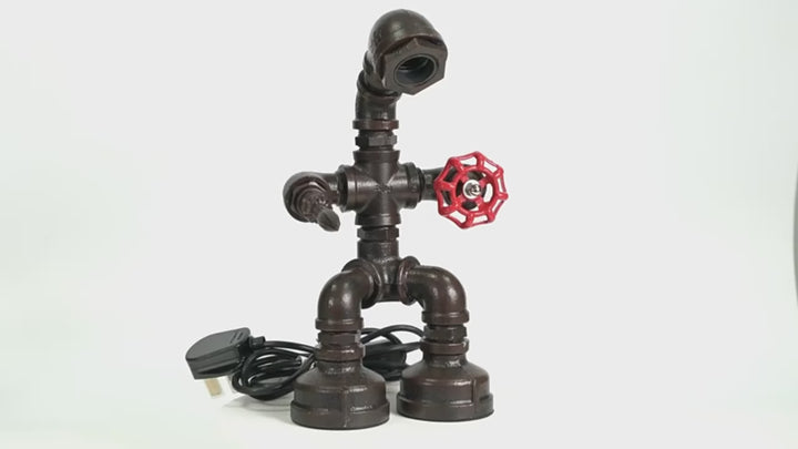 INDUSTRIAL ANTIQUE ROBOT PIPE TABLE LAMP