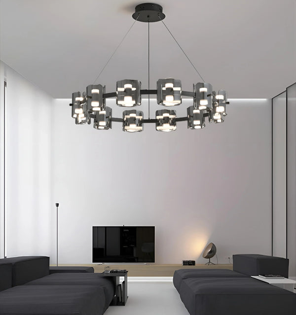 ROUND CORLOTA LED CHANDELIER - Black - In living room