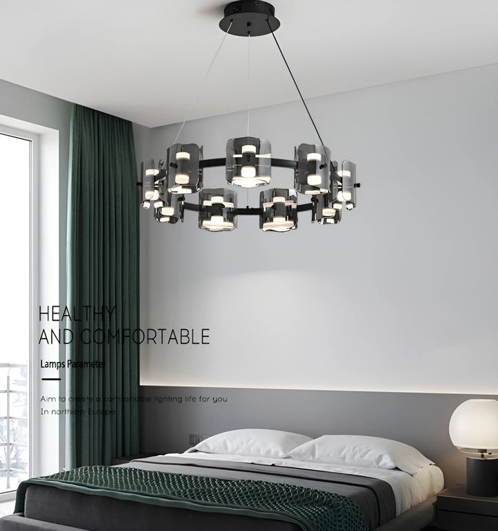 ROUND CORLOTA LED CHANDELIER - Black - In bedroom