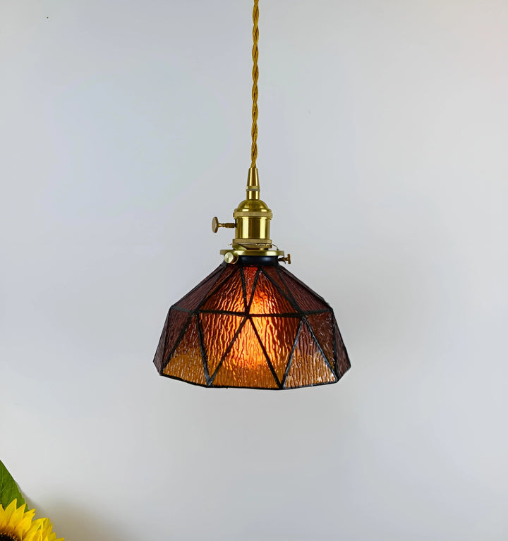 VINTAGE HAND-PIECED GLASS PENDANT LIGHT - Brown