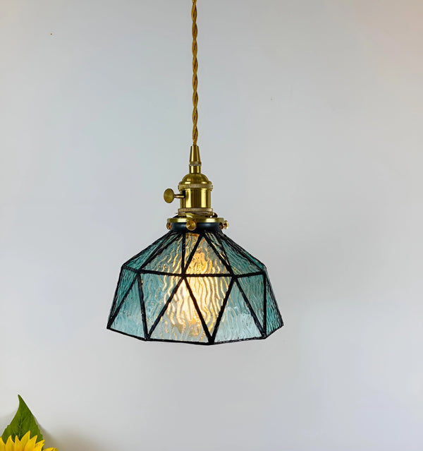 VINTAGE HAND-PIECED GLASS PENDANT LIGHT - Blue