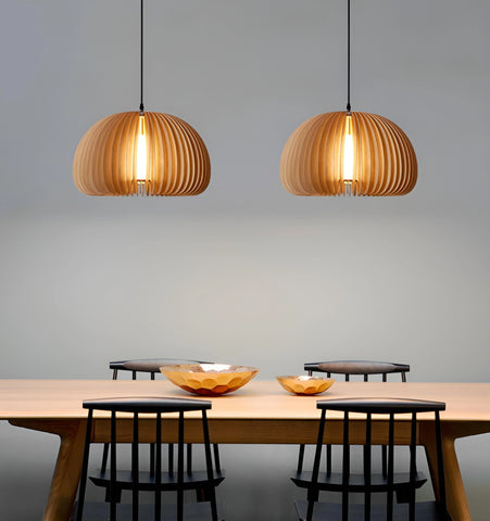 WOODEN PUMPKIN PENDANT LIGHT