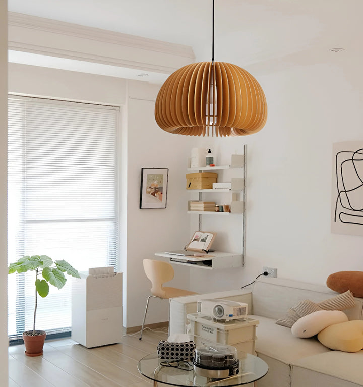 WOODEN PUMPKIN PENDANT LIGHT