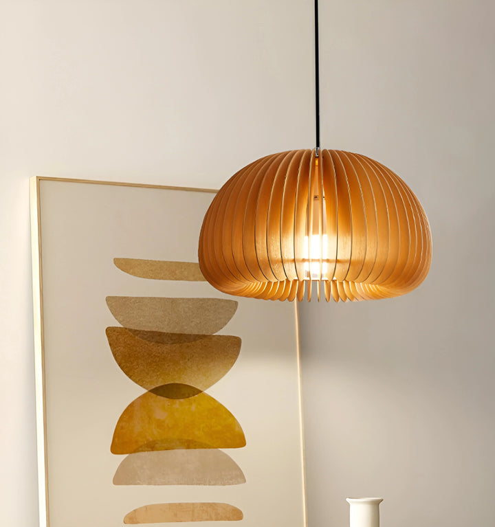 WOODEN PUMPKIN PENDANT LIGHT