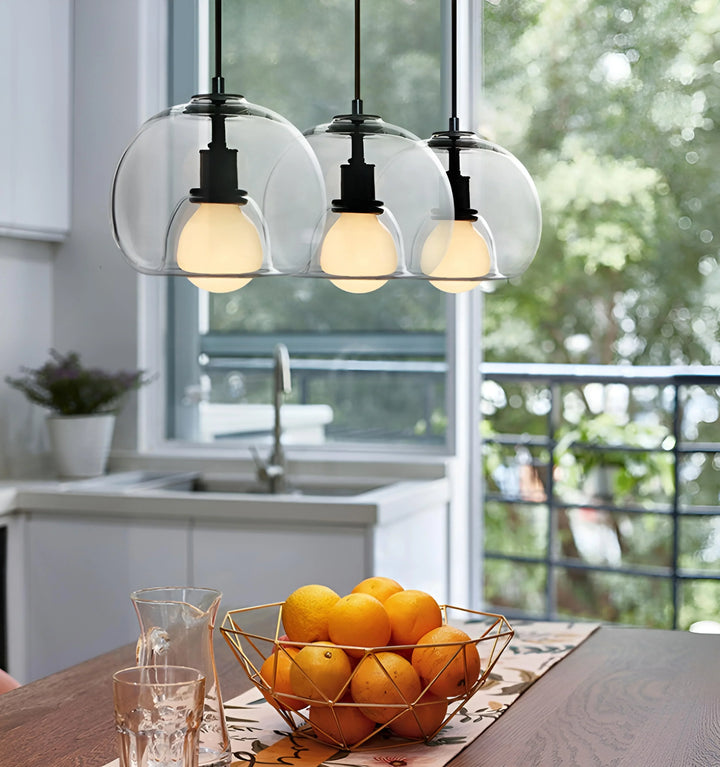 CARLOS GLASS BUBBLE PENDANT LIGHTS - 3 heads clear